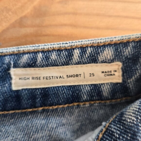 PacSun High Rise Festival Shorts 25" Cut Off Jeans Light Denim Distressed - Picture 4 of 5